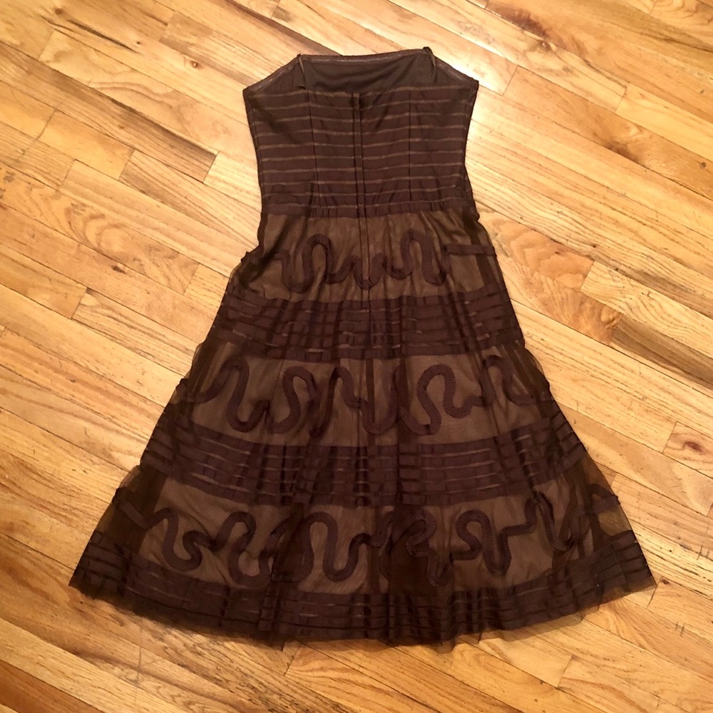 BCBGMAXAZRIA Brown strapless tea length dress SP - Picture 4 of 5